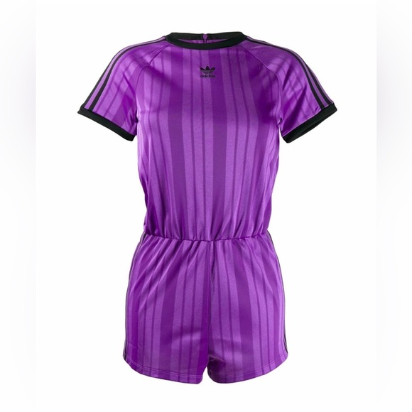 Adidas originals purple jersey feel sporty streetwear retro shorts romper NWT S - Picture 4 of 12
